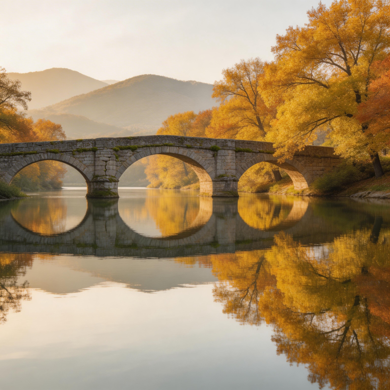 秋桥映水图片