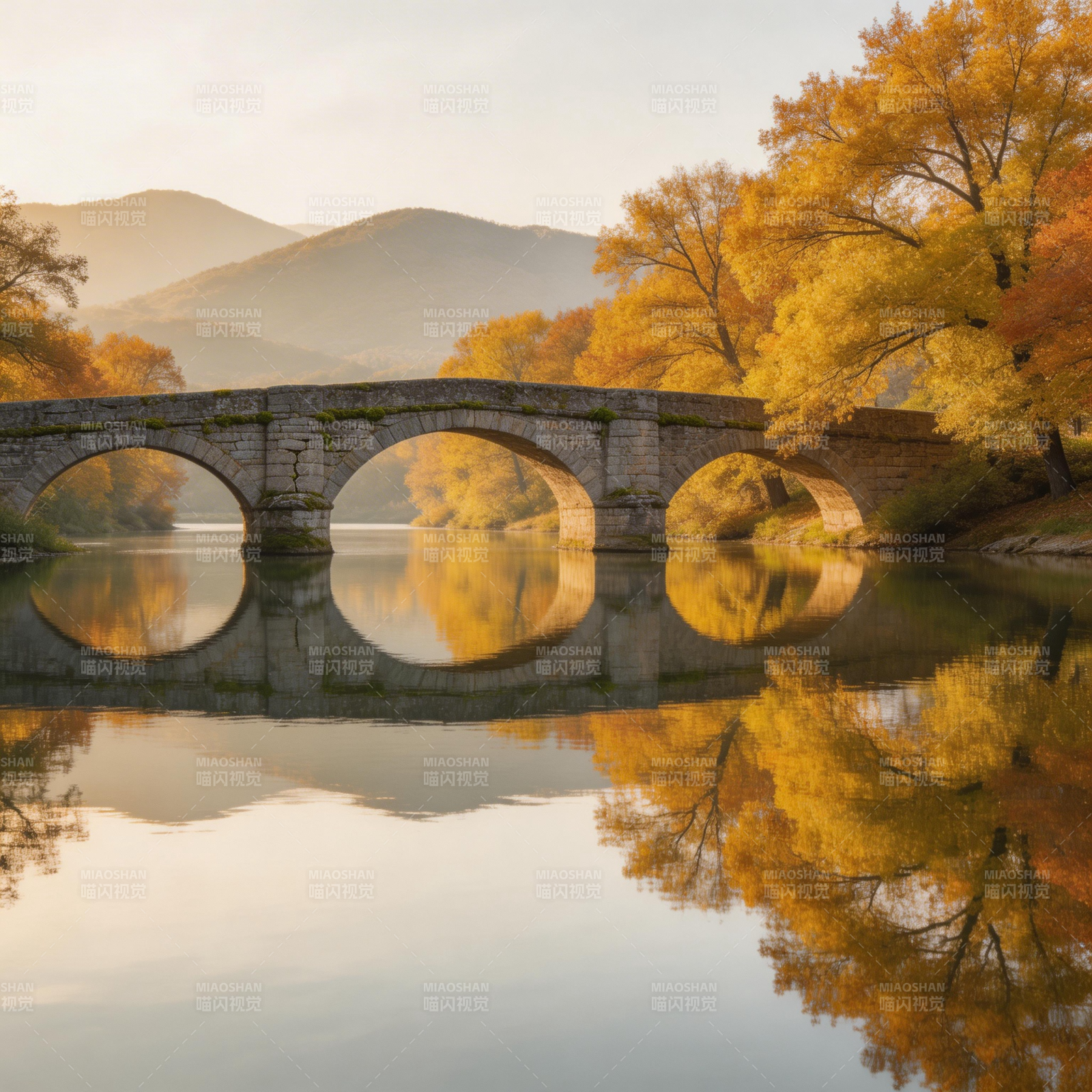 秋桥映水图片
