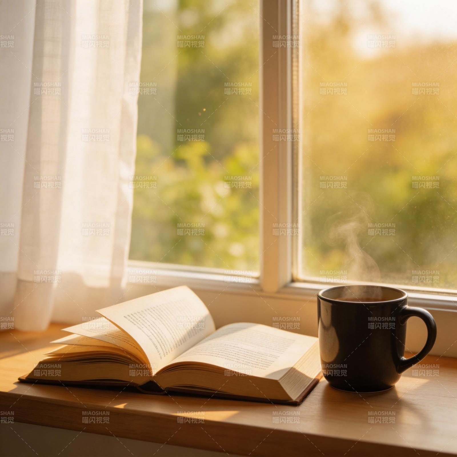 窗边书香与咖啡图片