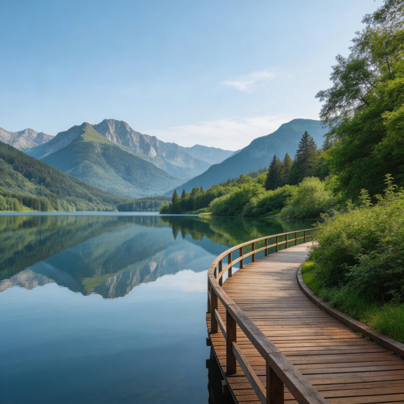 湖畔木栈道图片