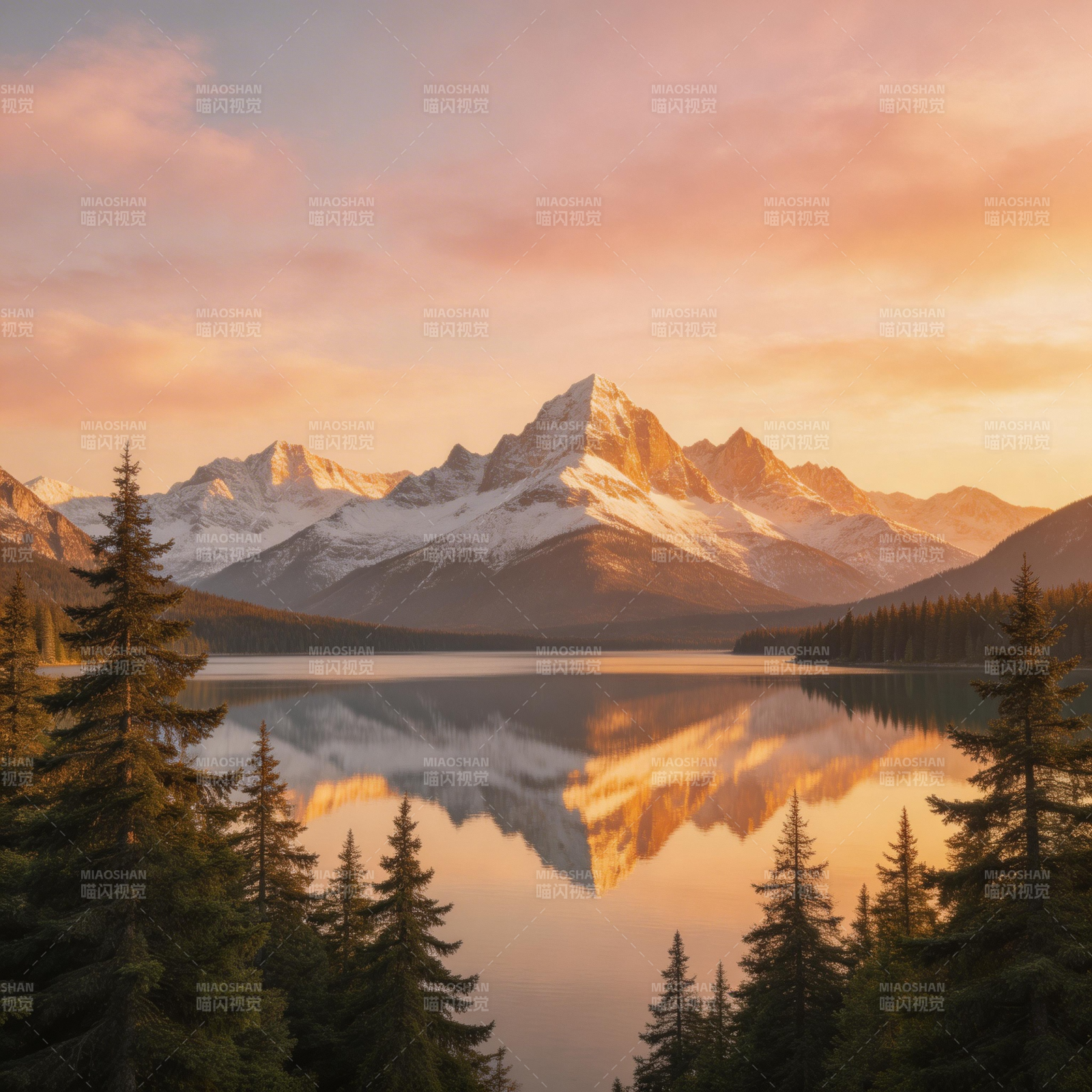 雪山倒影湖光图片