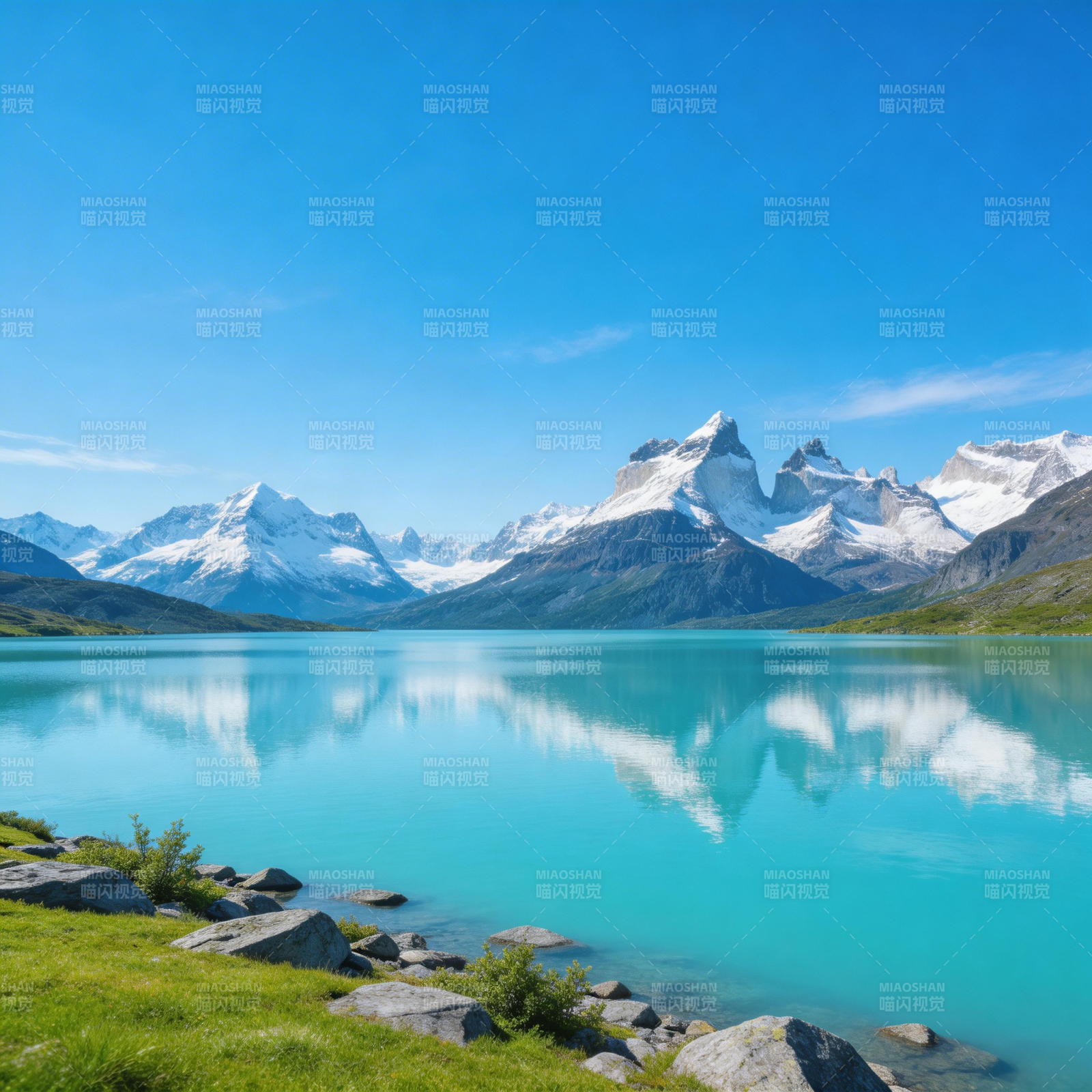 雪山碧湖倒影图片