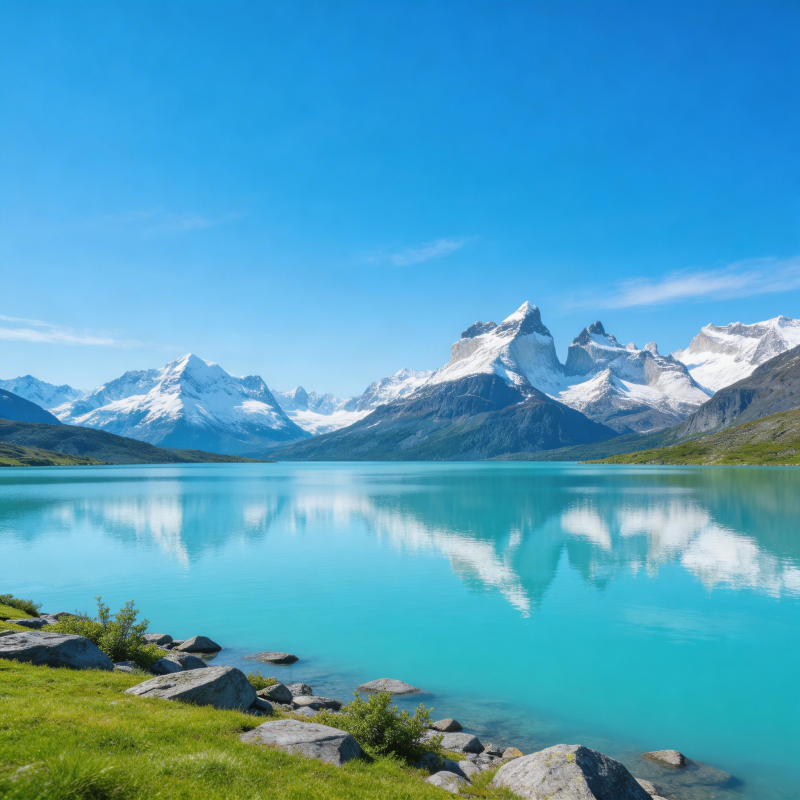 雪山碧湖倒影图片