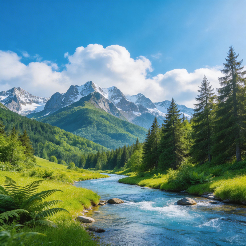 雪山溪流美景图片