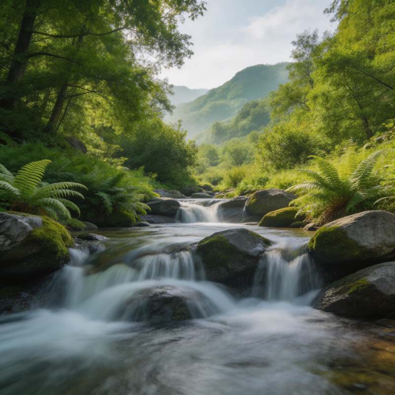 山涧溪流绿意浓图片