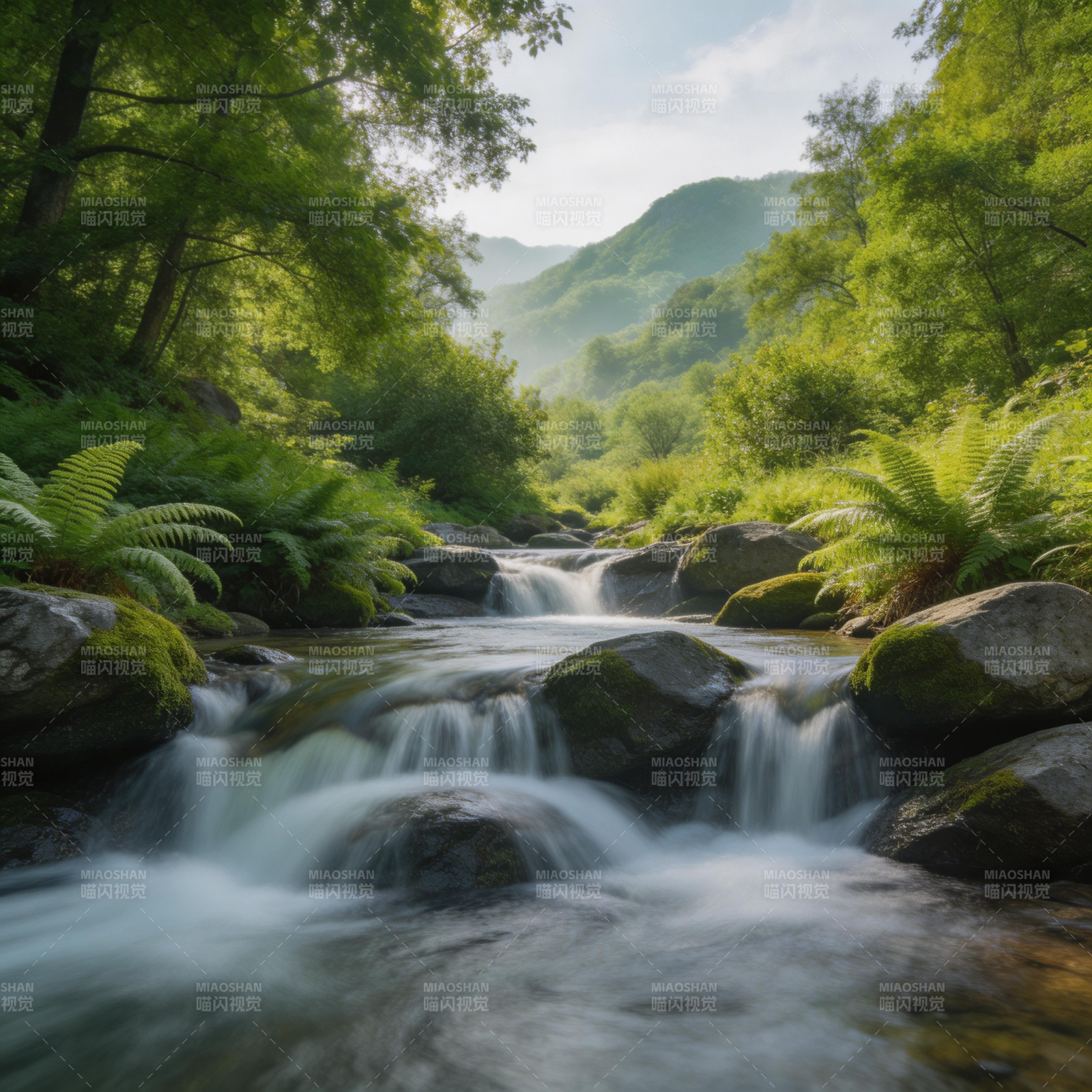 山涧溪流绿意浓图片