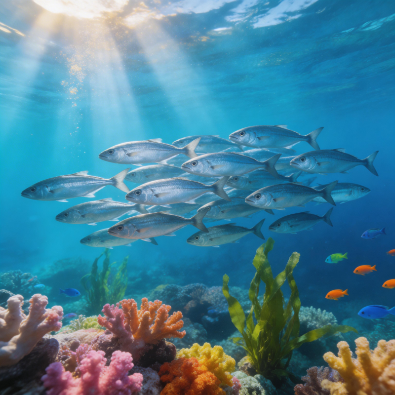 珊瑚礁鱼群游弋图片