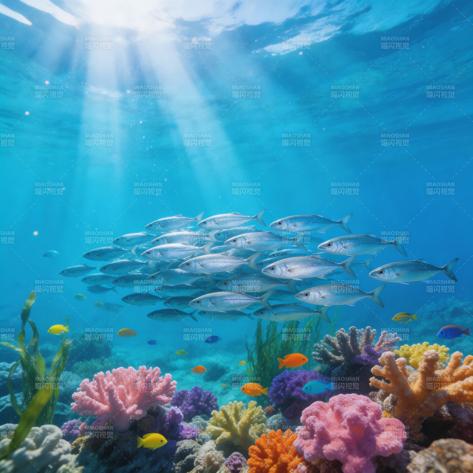 海底世界 鱼群游弋图片