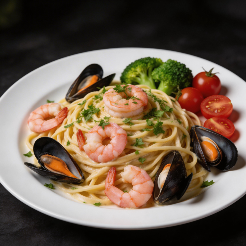 海鲜意面配蔬菜图片