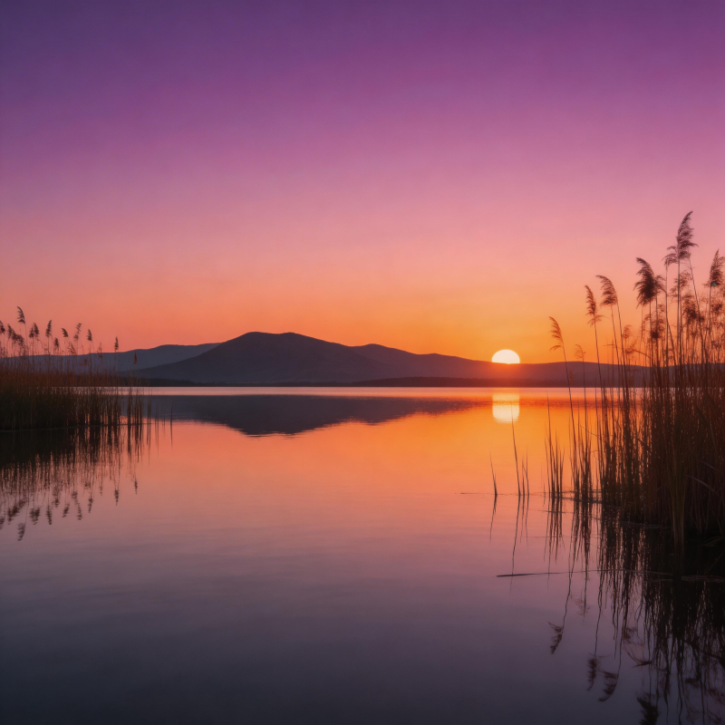 湖畔日落美景图片