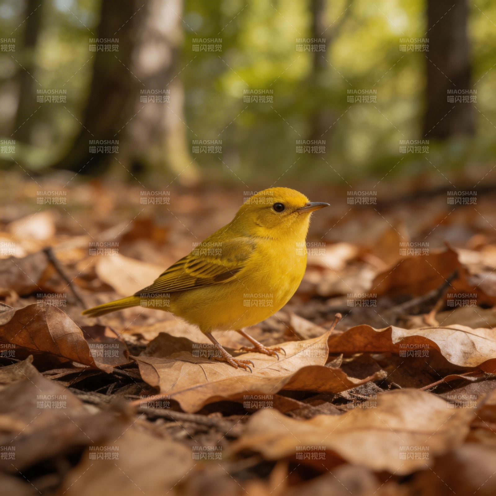 黄莺栖叶间图片