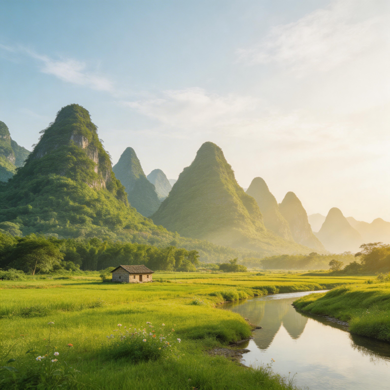 山水田园晨景图片