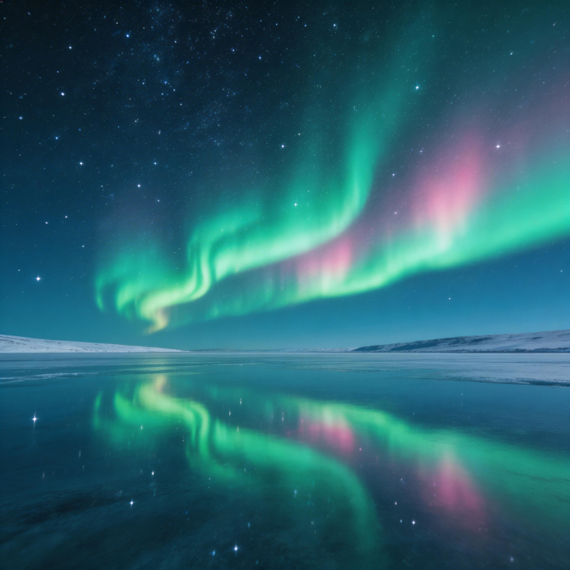 极光映雪夜图片