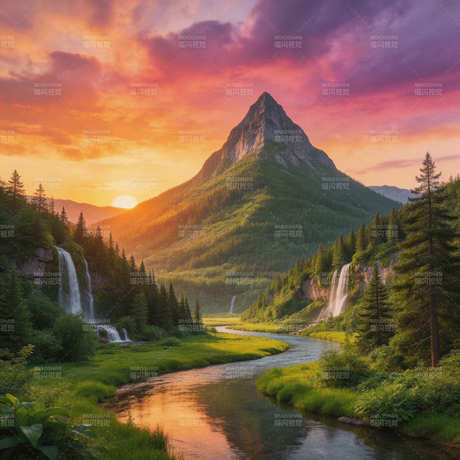 山河日落美景图片