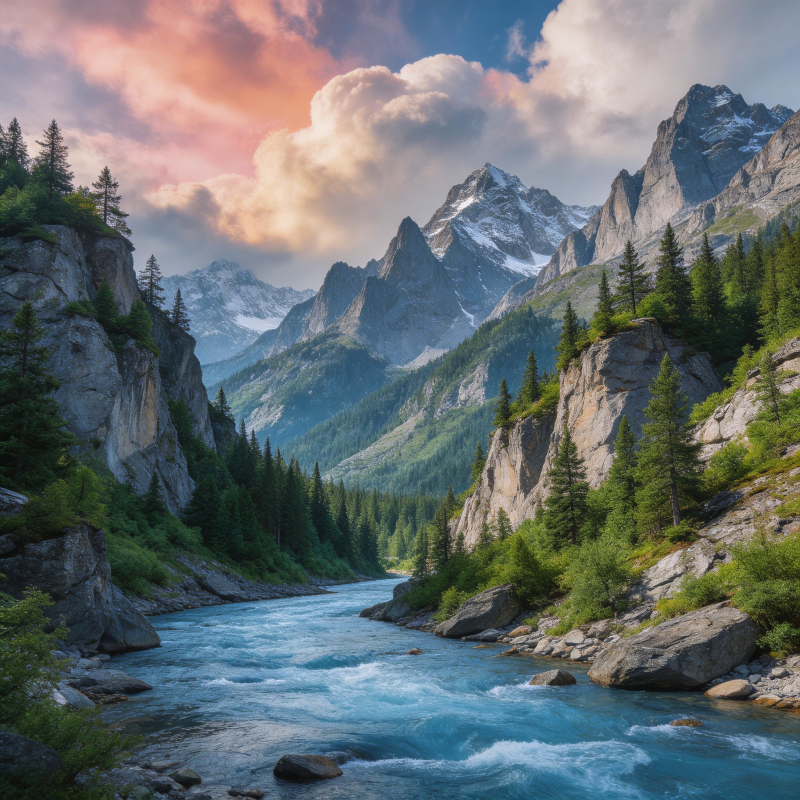 雪山峡谷溪流图片