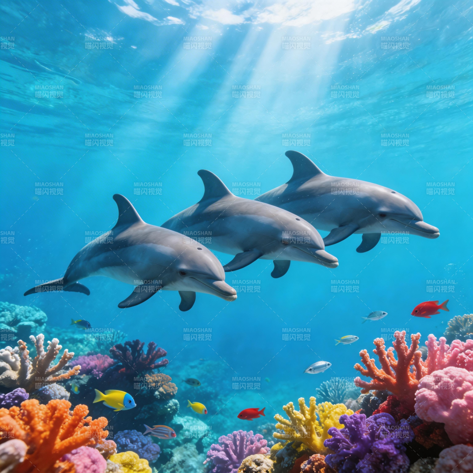 海豚共舞珊瑚海图片