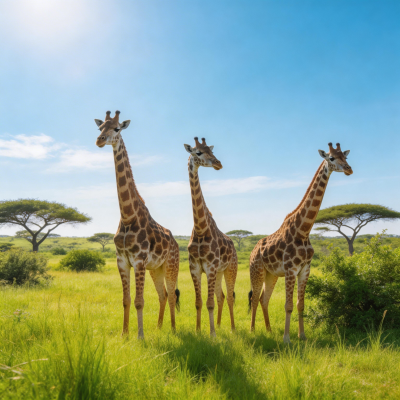 三只长颈鹿草原行图片