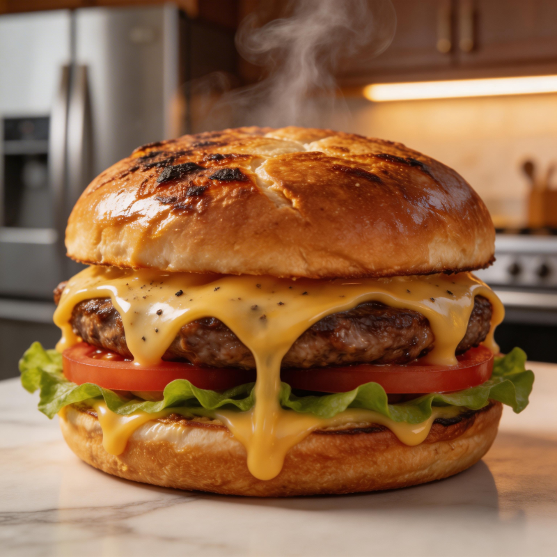 芝士汉堡 热气腾腾图片
