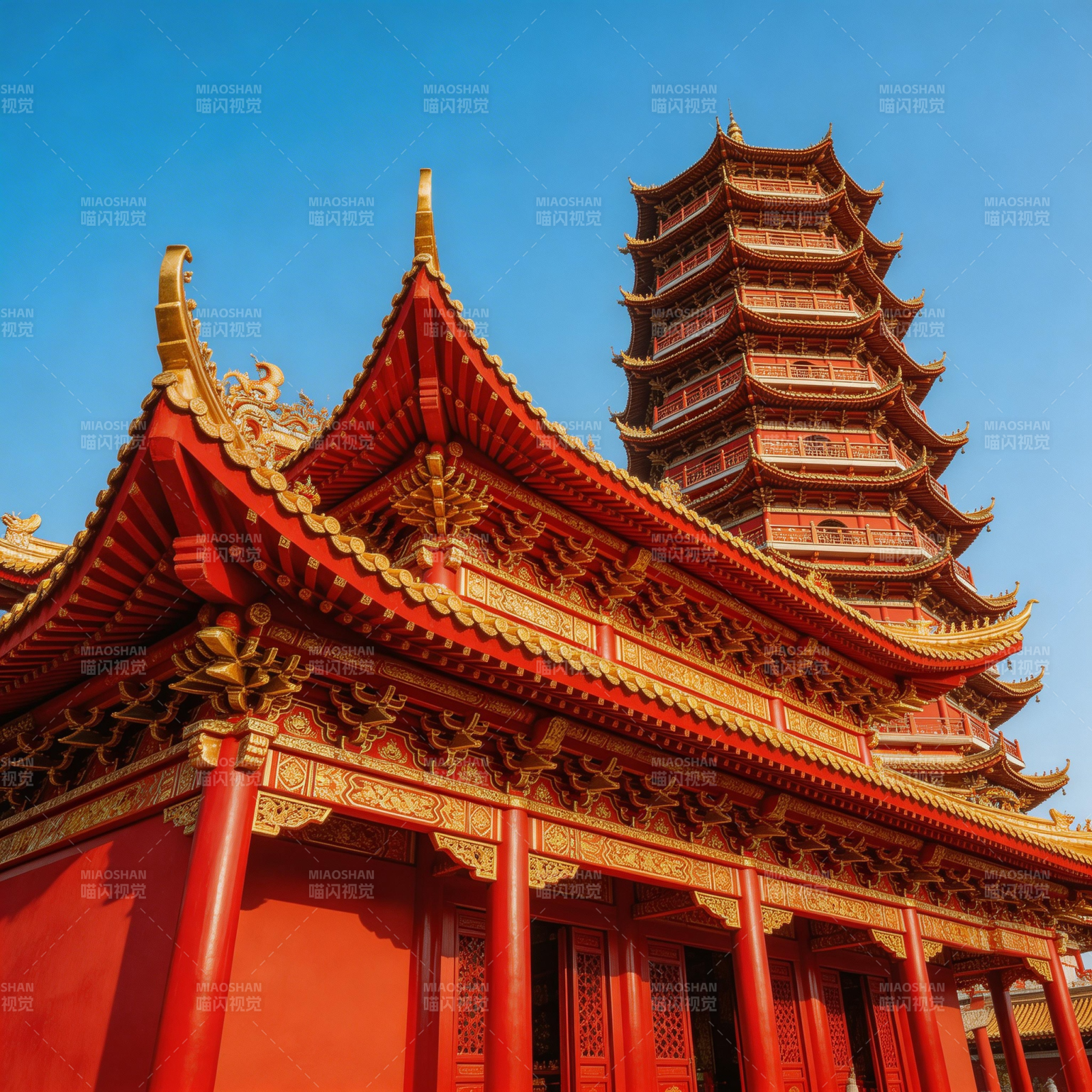 红墙金瓦古塔巍峨图片