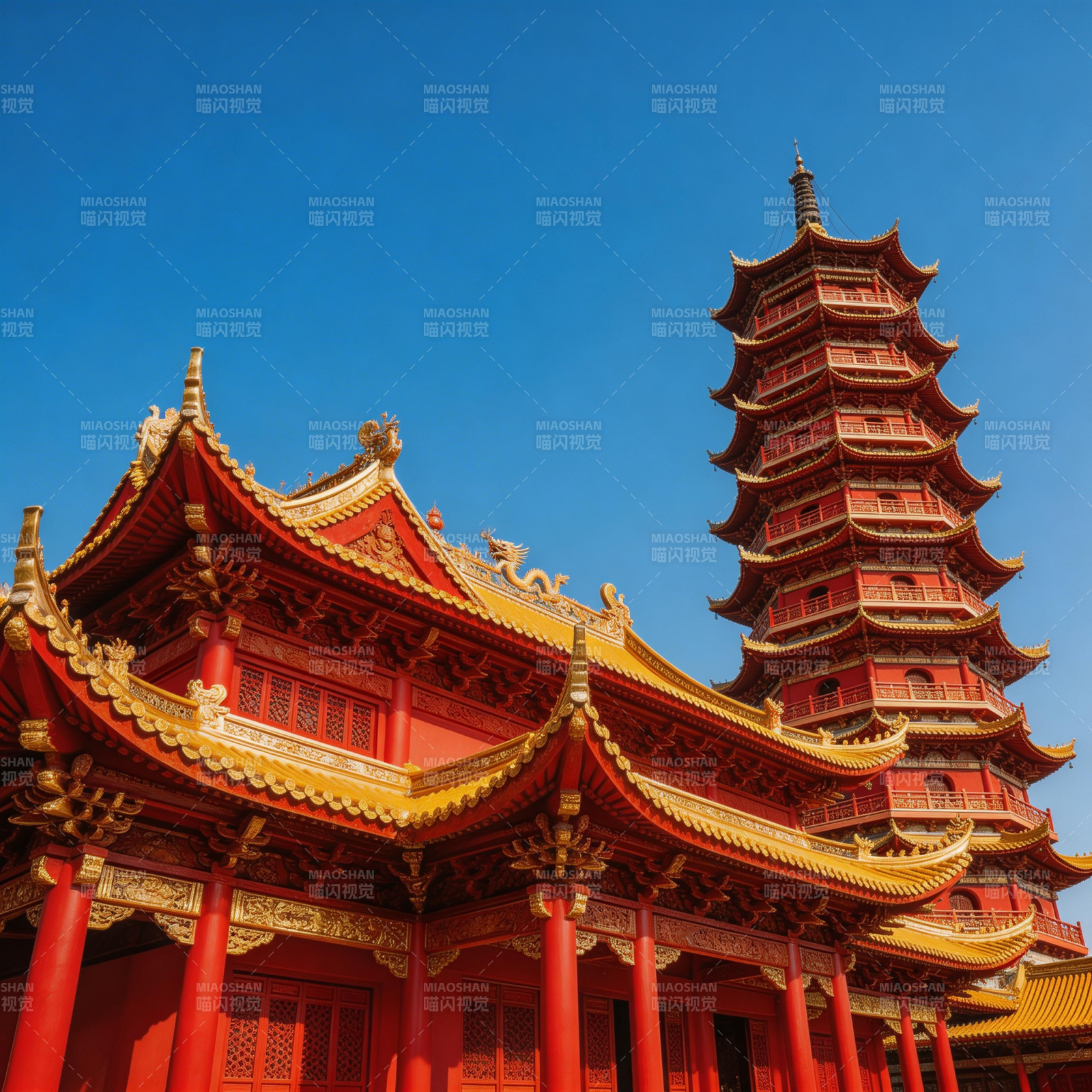 红墙金瓦古塔巍峨图片