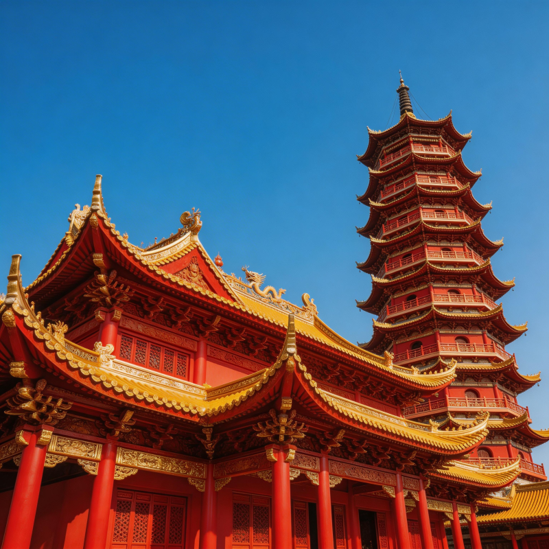 红墙金瓦古塔巍峨图片