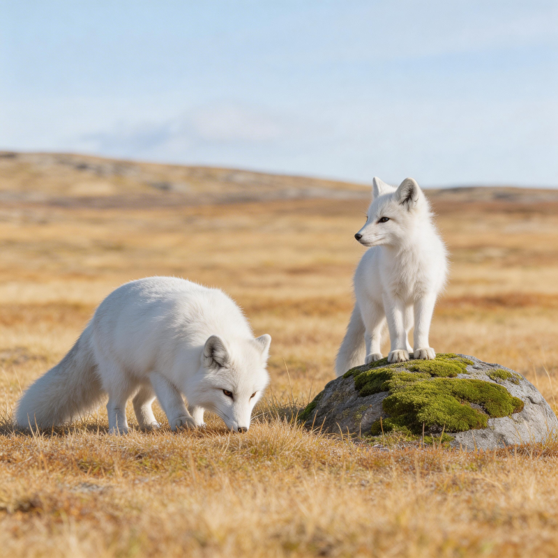 雪狐草原觅食图片
