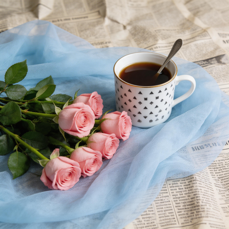 玫瑰与咖啡的静谧时光图片