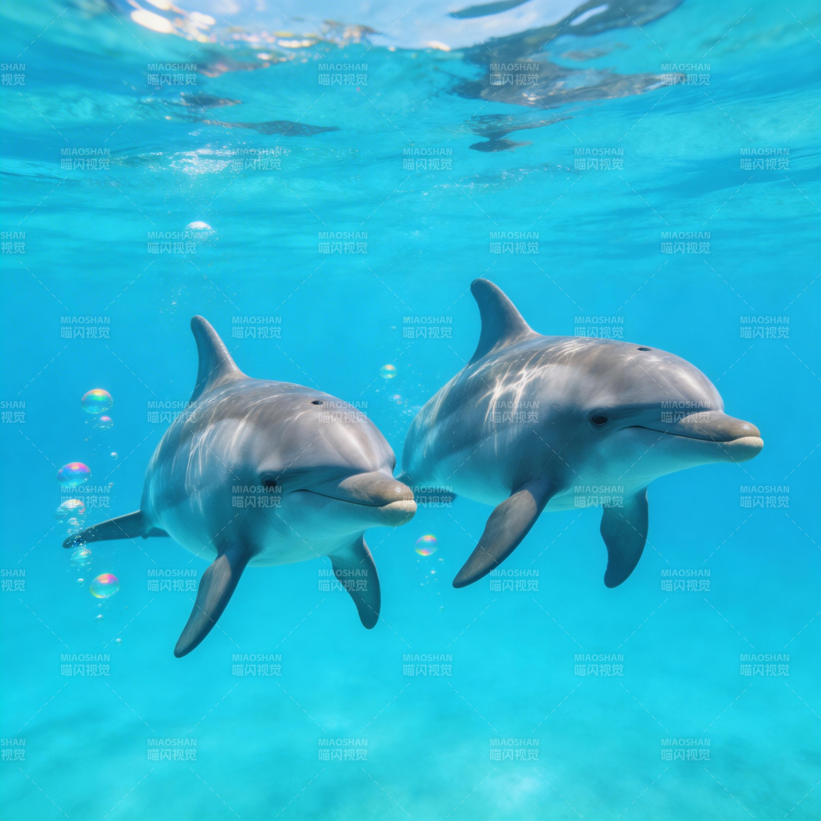 海豚共游碧波中图片