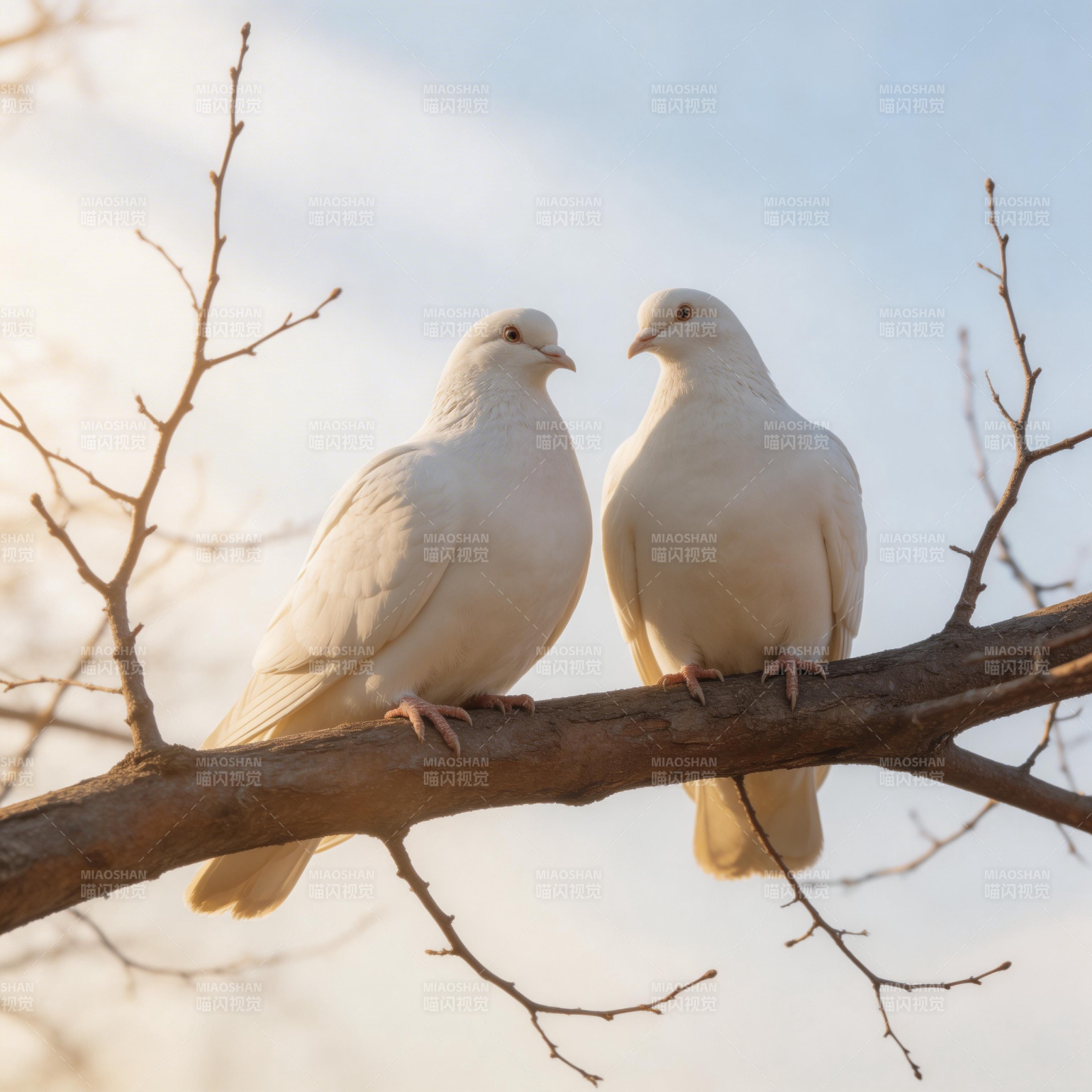 白鸽栖枝 相依相伴图片