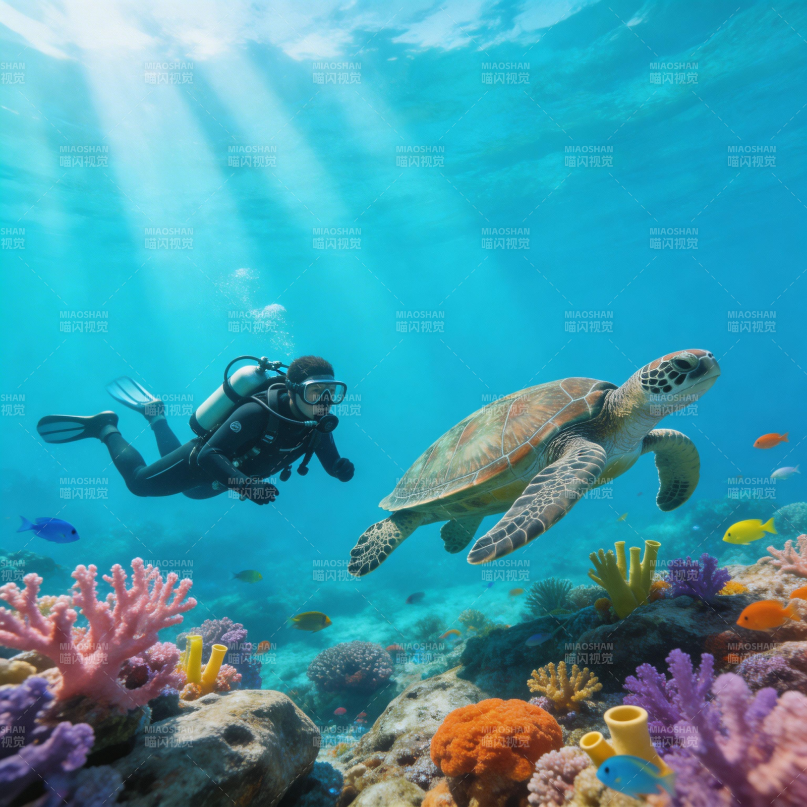 海底奇遇 人龟共舞图片