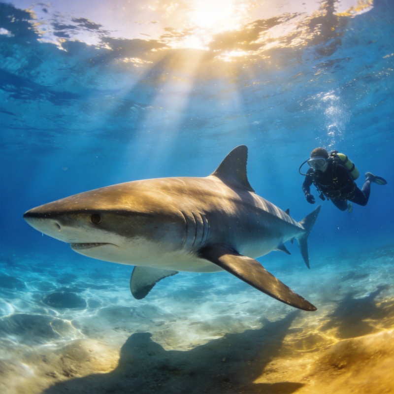 鲨鱼与潜水者共舞图片