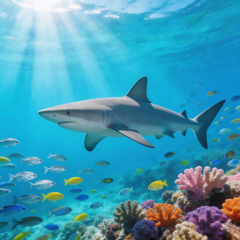 鲨鱼游弋珊瑚礁图片