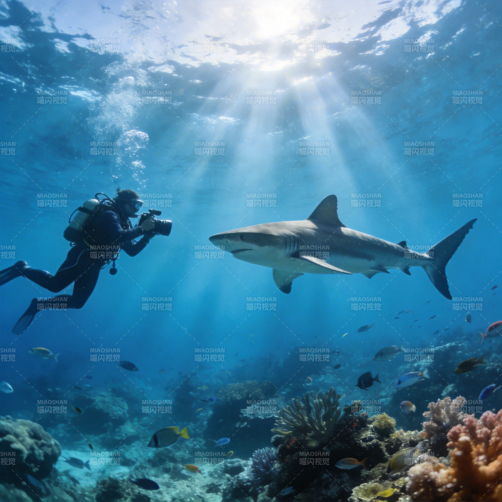 潜游者与鲨共舞图片