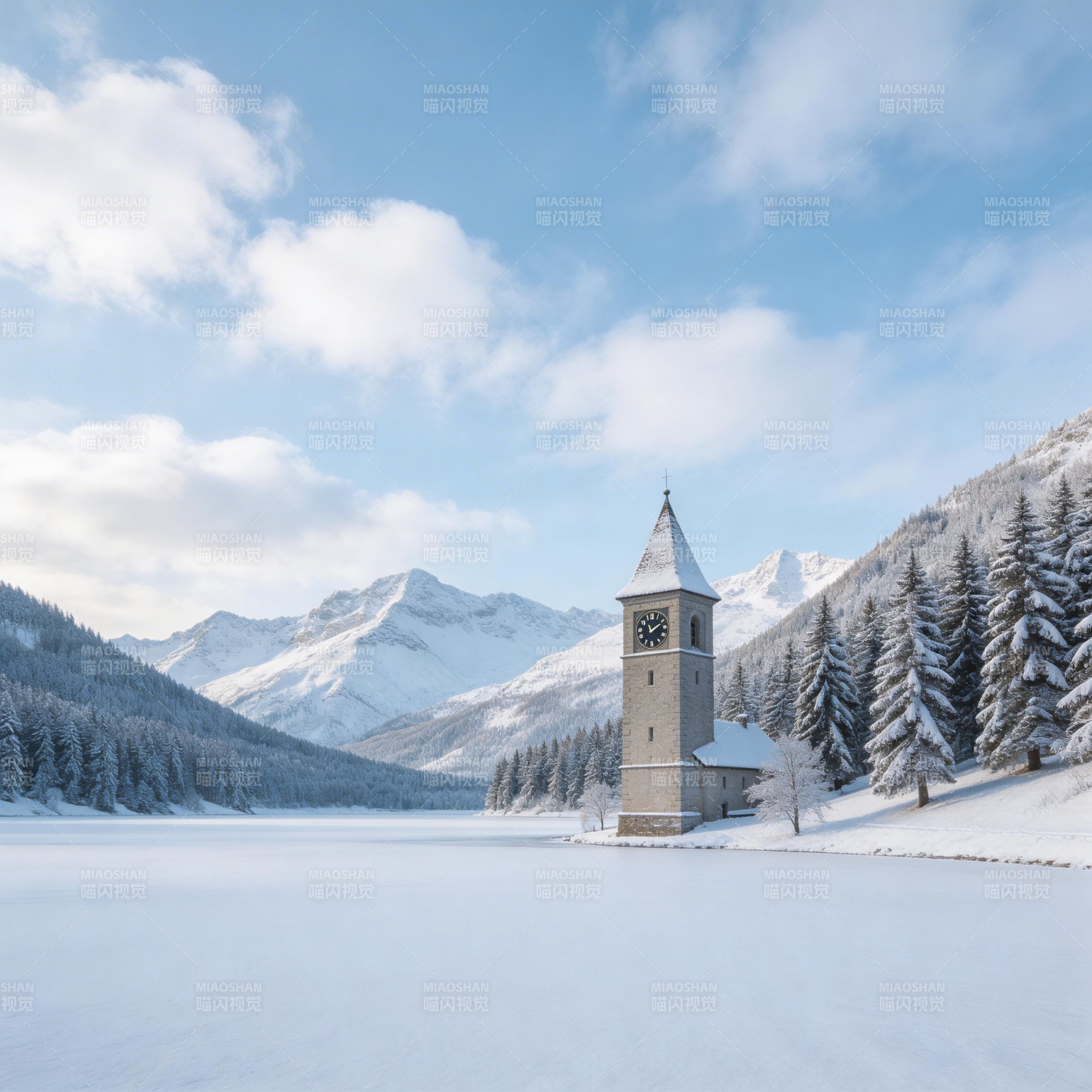 雪湖钟楼图片