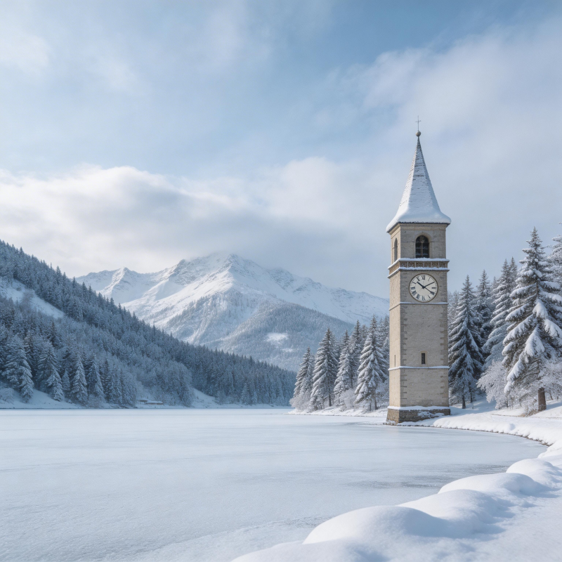 雪湖钟塔图片