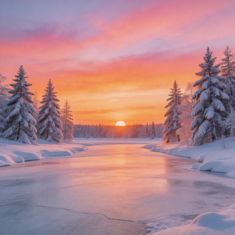 雪原日落图片