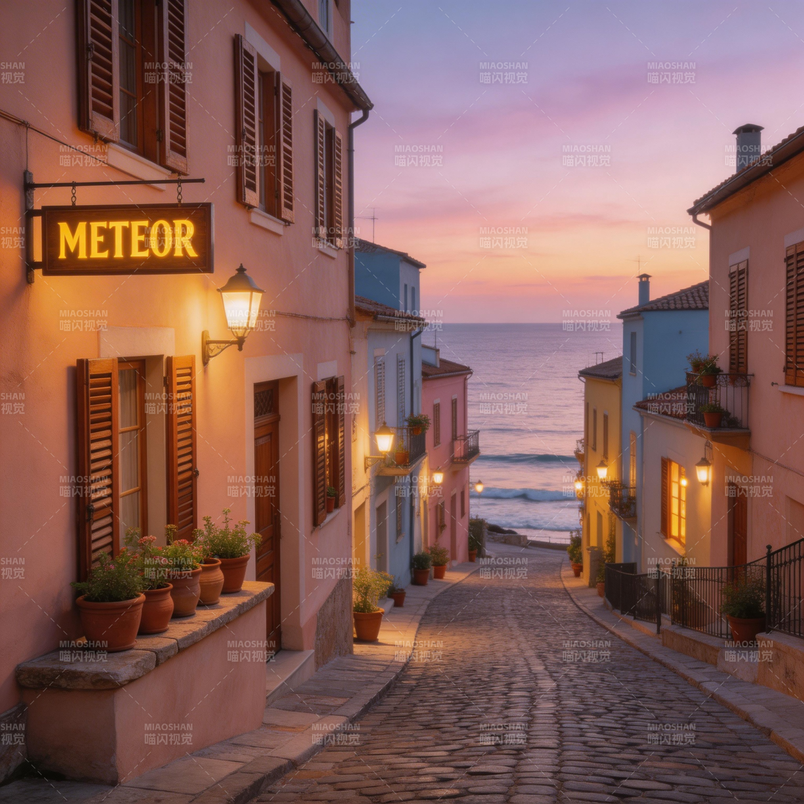 暮色海岸小巷图片