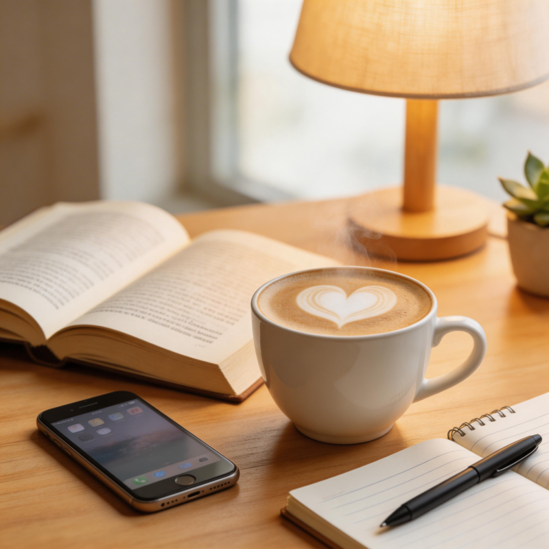 咖啡书桌静谧时光图片