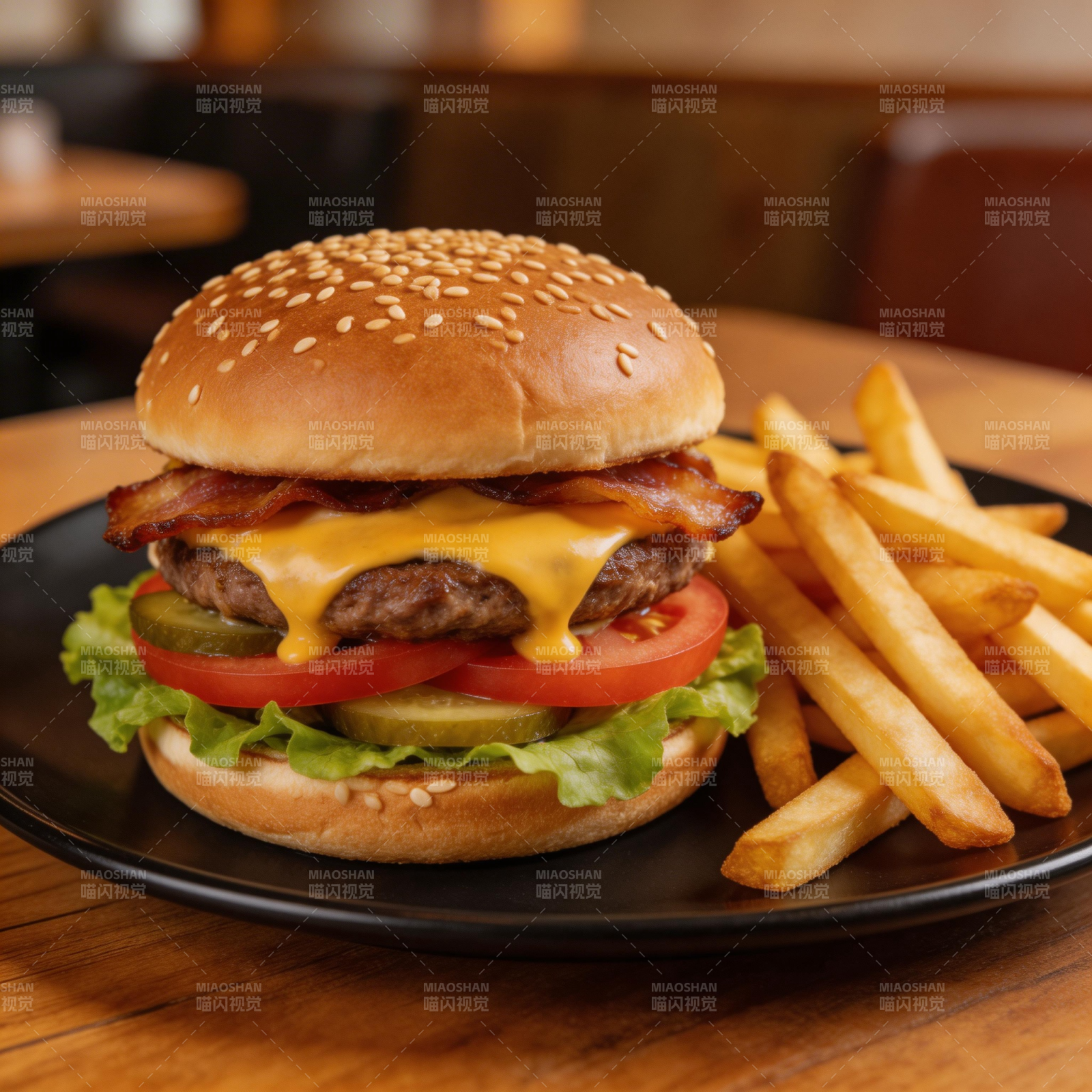 美味汉堡配薯条图片