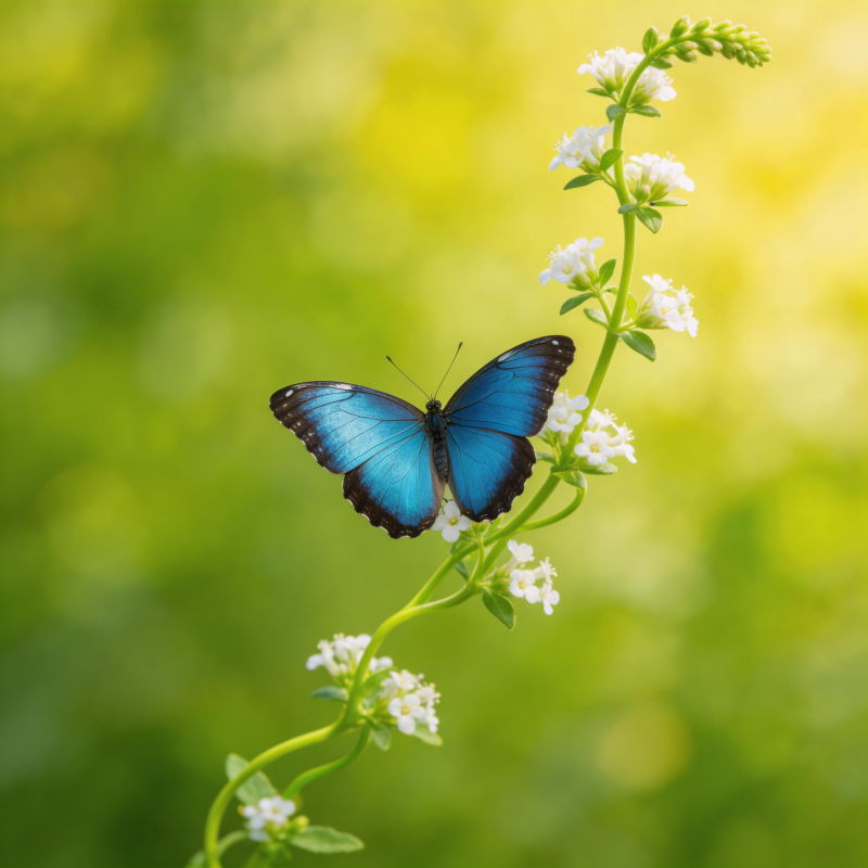 蓝蝶栖花枝图片