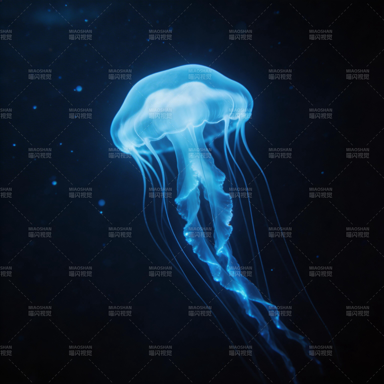 深海蓝光水母图片