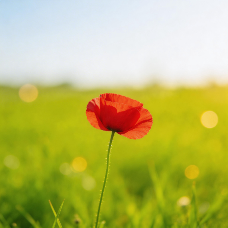 红罂粟在绿野中绽放图片