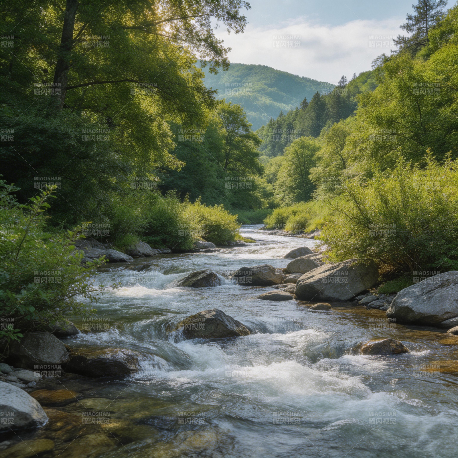 山涧溪流绿意浓图片