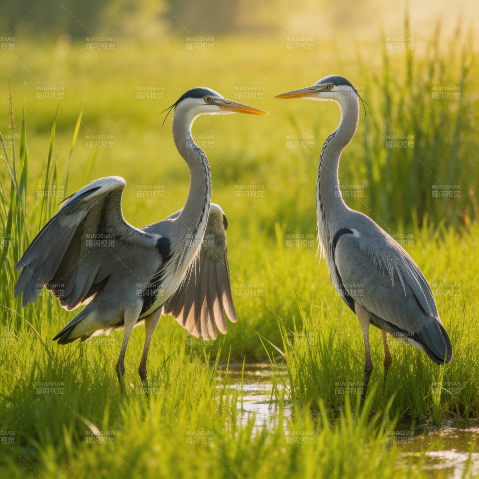 苍鹭双影戏水间图片