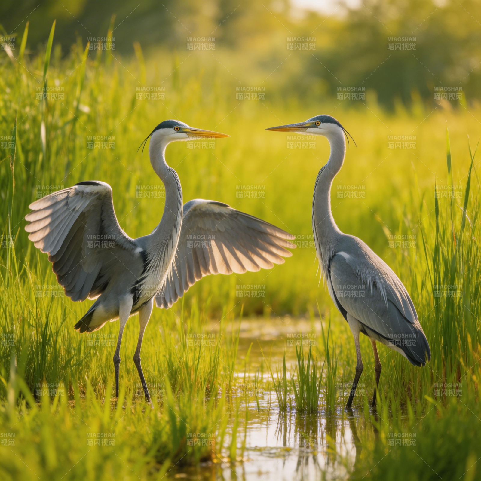 双鹭湿地共舞图片