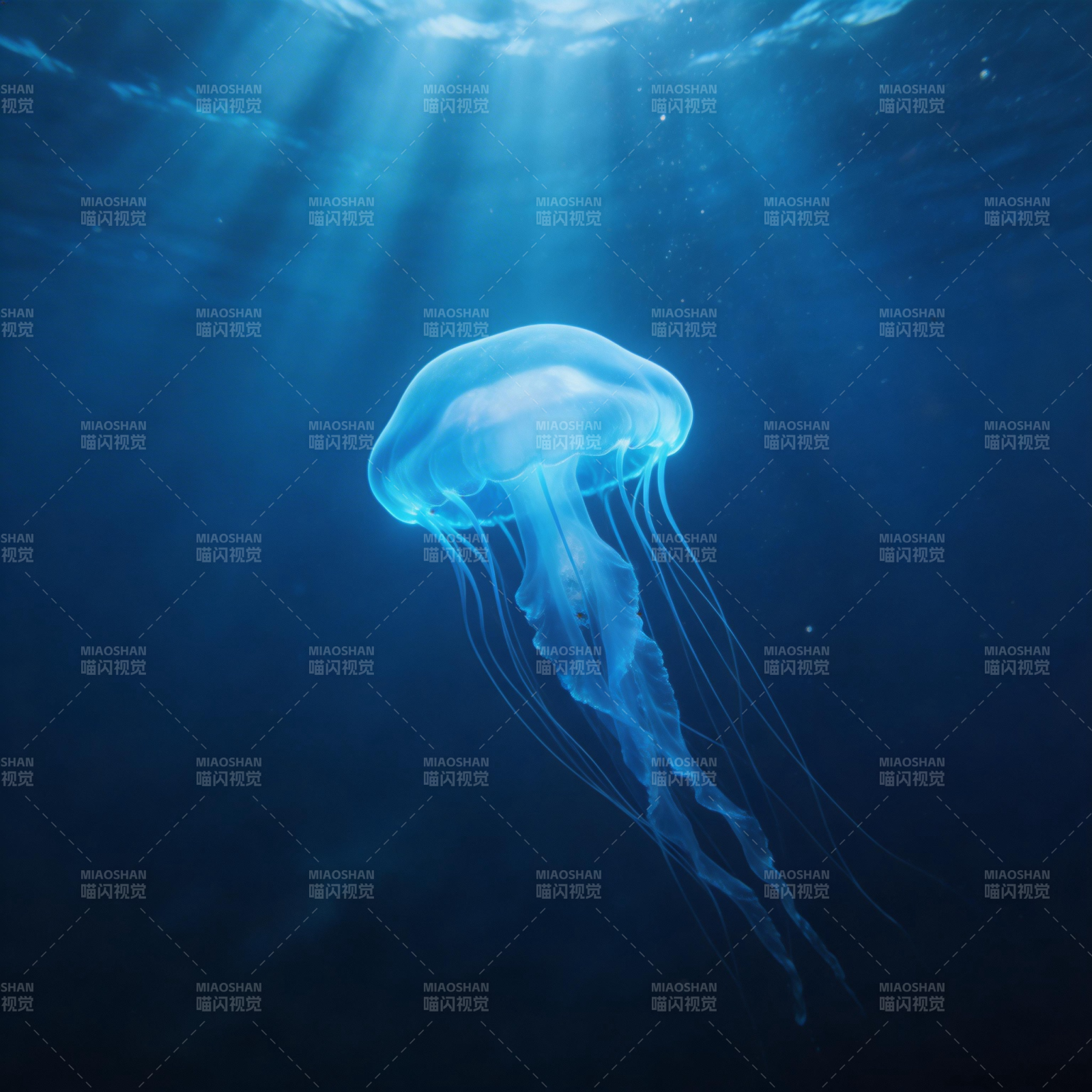 深海蓝光水母图片