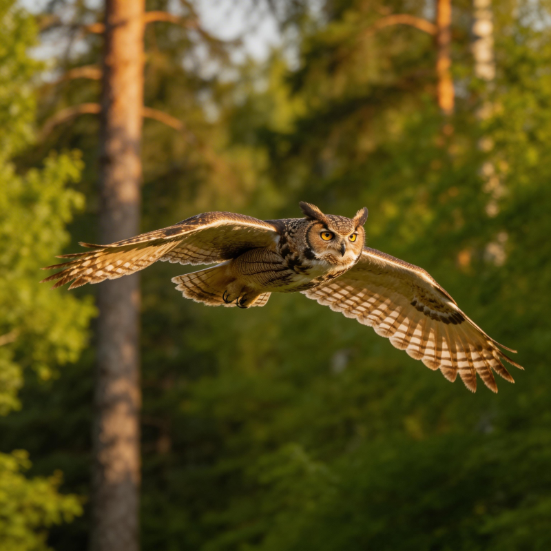 林间翱翔的猫头鹰图片
