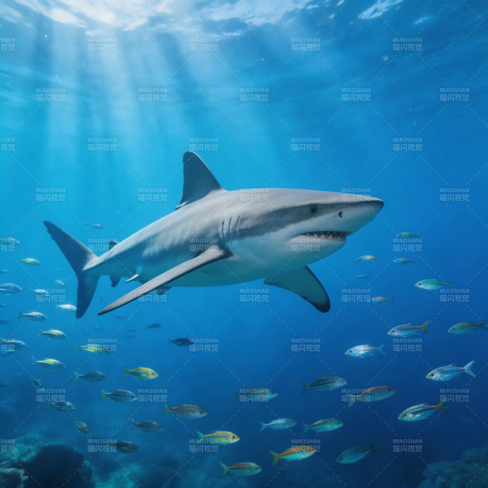 鲨鱼游弋深海图片