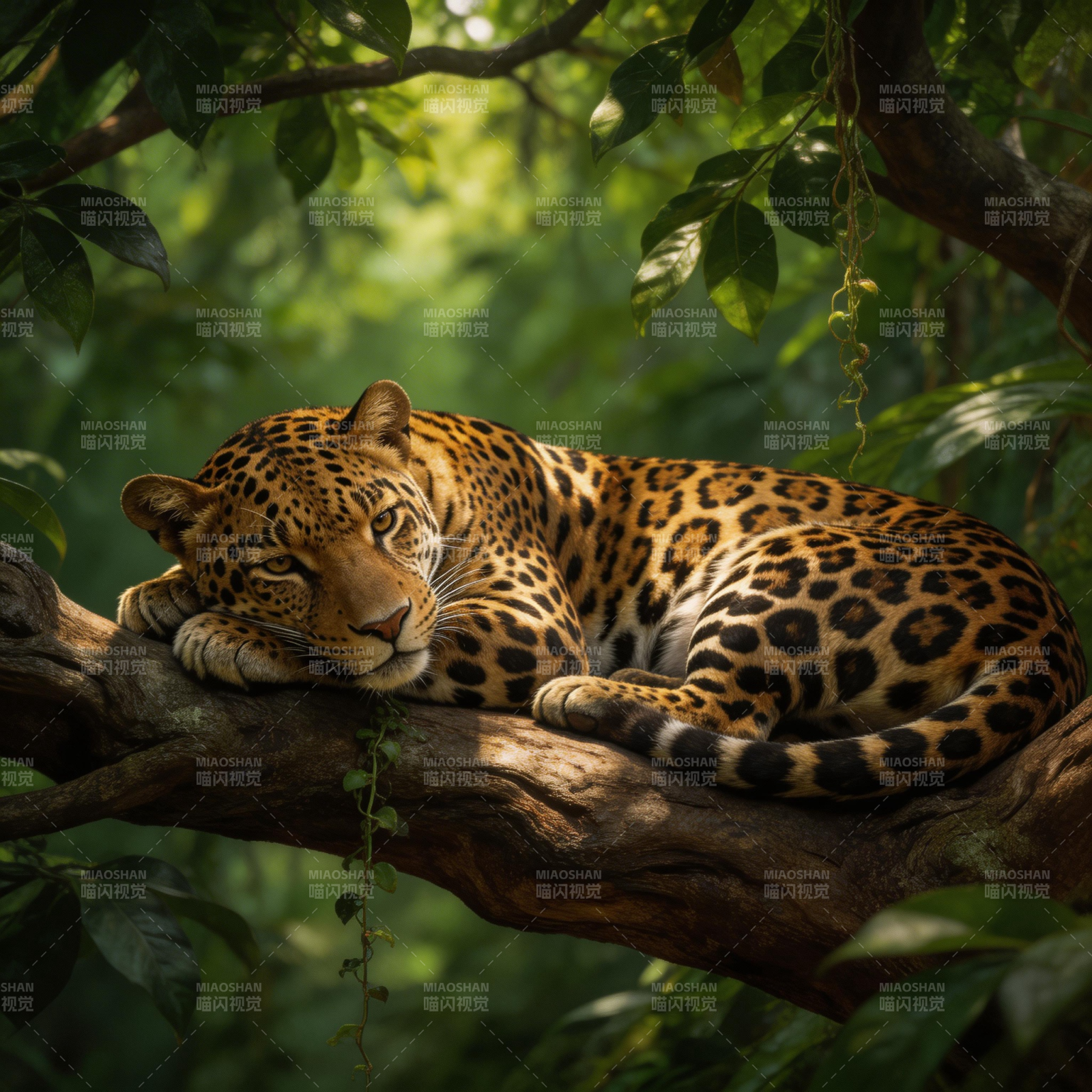 树上休憩的豹子图片