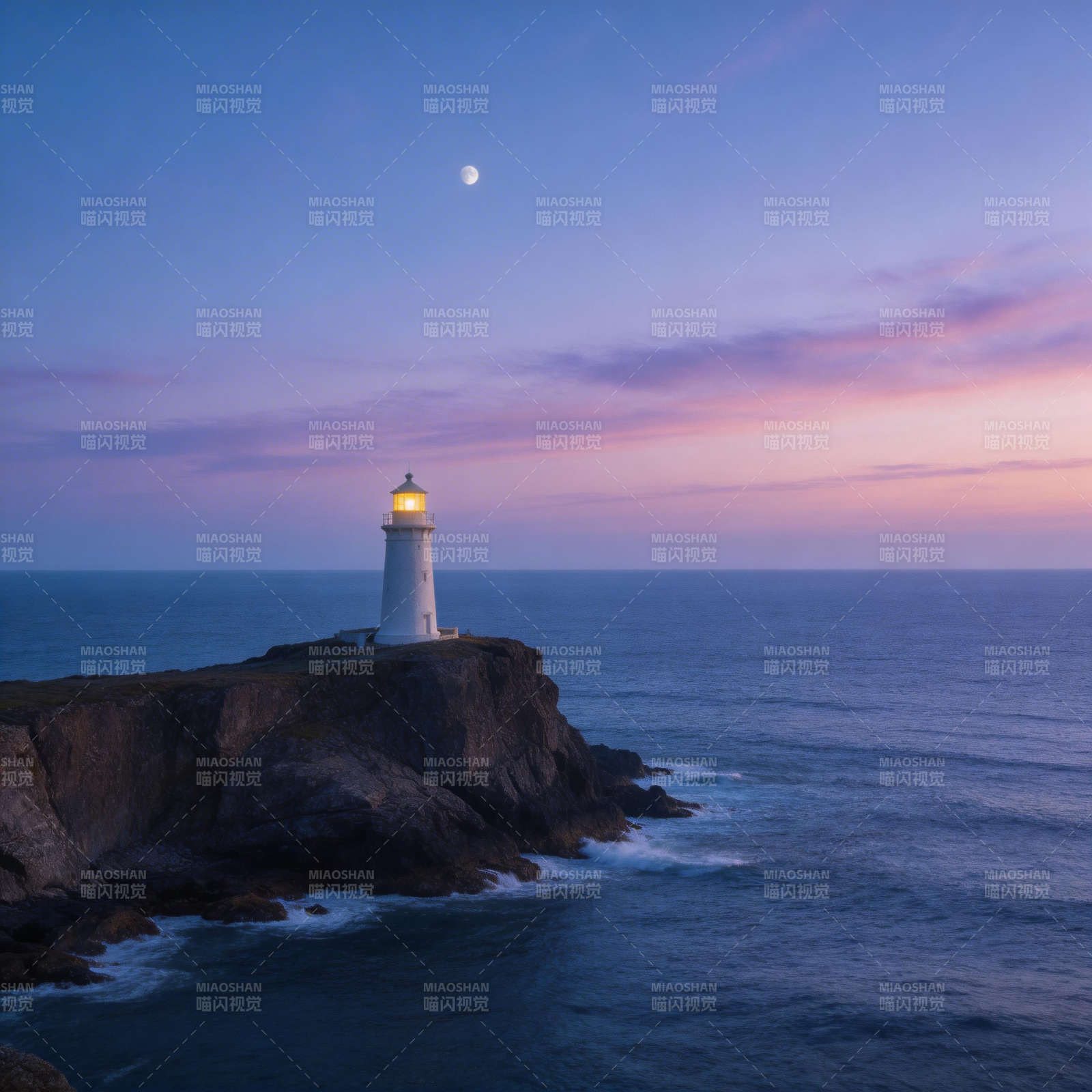 灯塔月夜海景图片